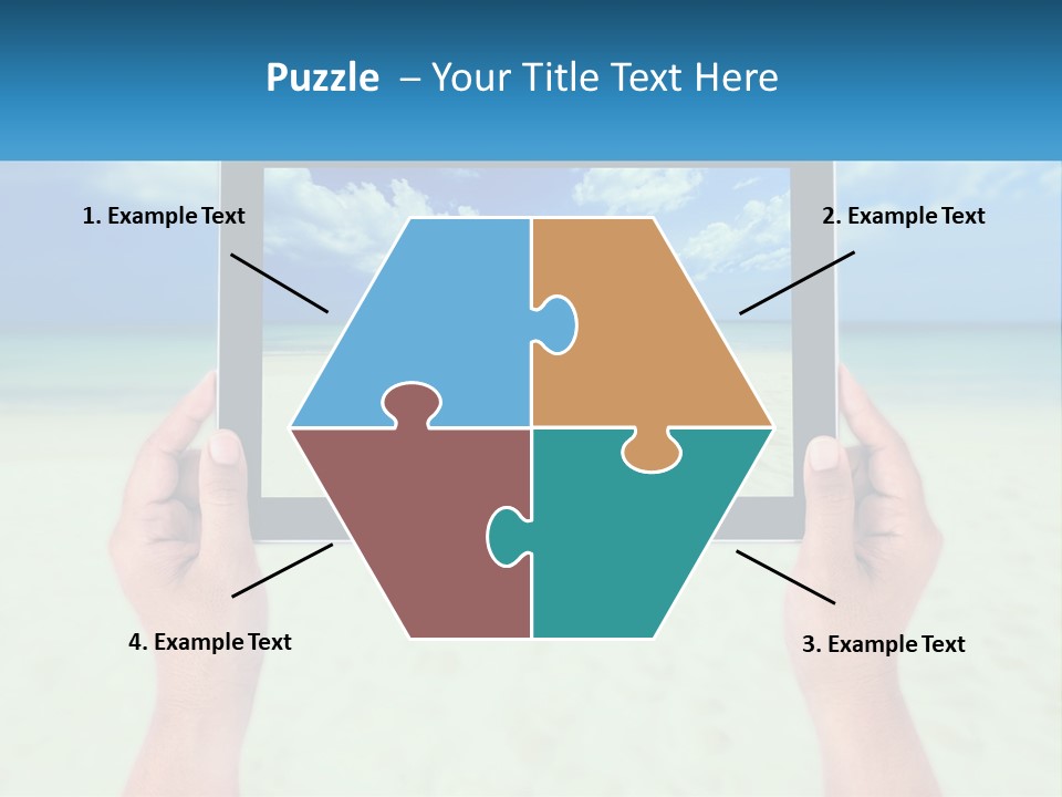 A Person Holding A Tablet With A Beach In The Background PowerPoint Template