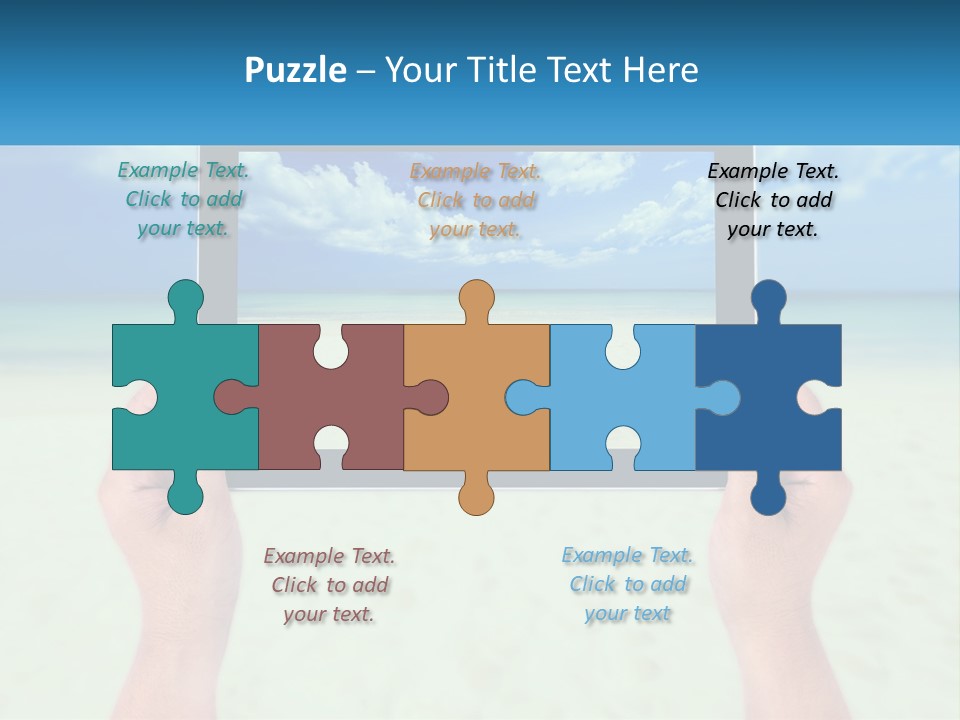 A Person Holding A Tablet With A Beach In The Background PowerPoint Template