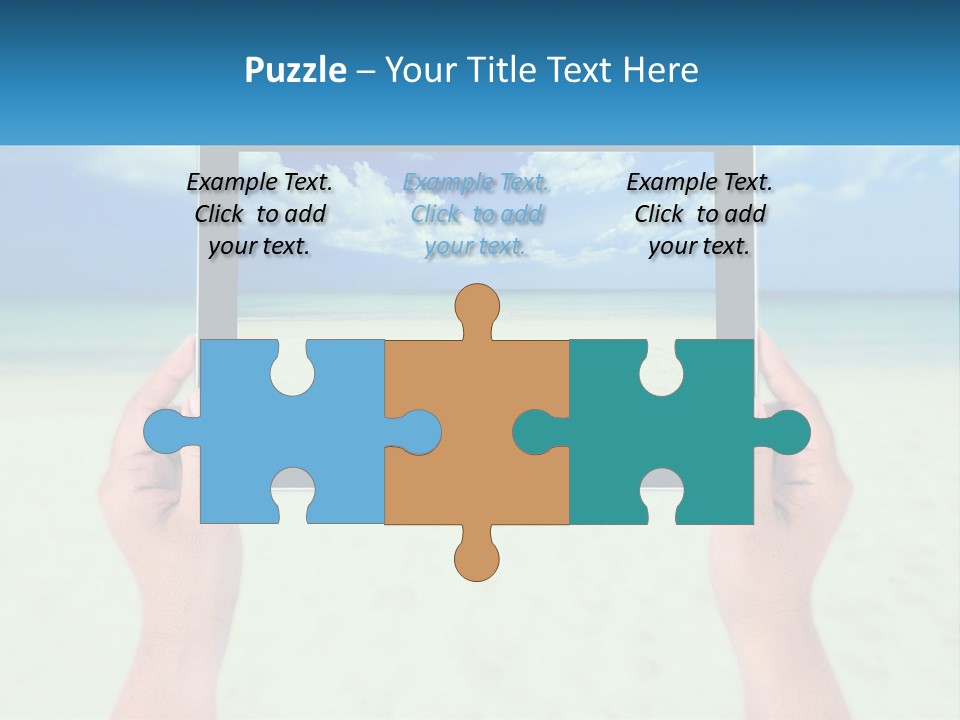 A Person Holding A Tablet With A Beach In The Background PowerPoint Template