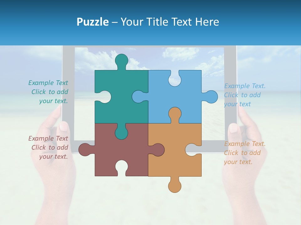 A Person Holding A Tablet With A Beach In The Background PowerPoint Template