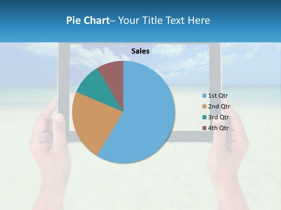 A Person Holding A Tablet With A Beach In The Background PowerPoint Template