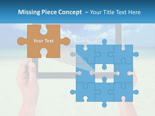 A Person Holding A Tablet With A Beach In The Background PowerPoint Template