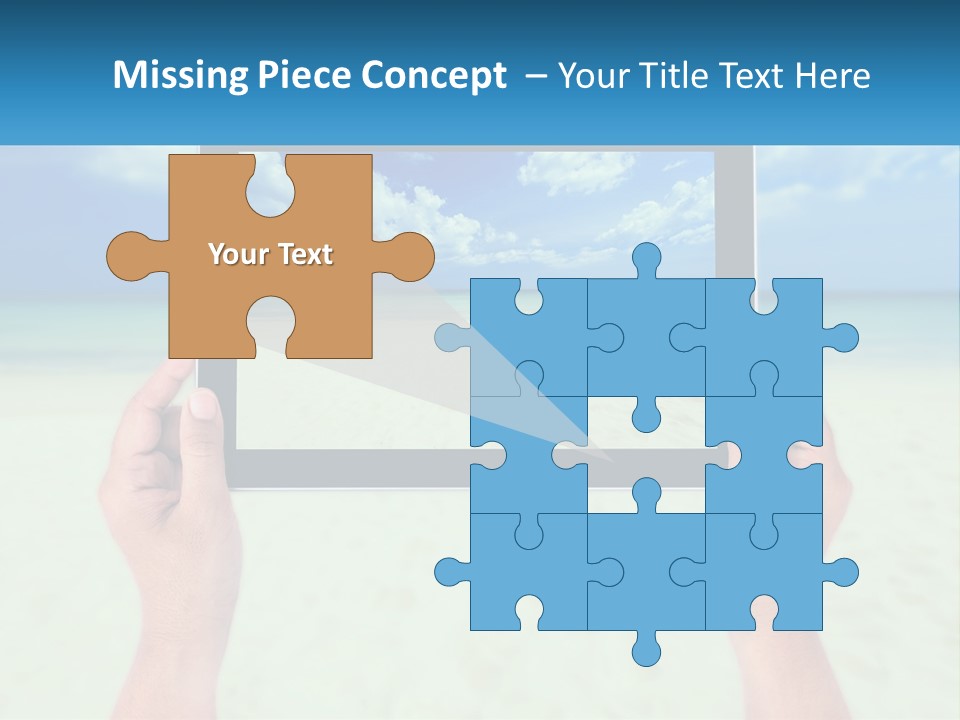 A Person Holding A Tablet With A Beach In The Background PowerPoint Template