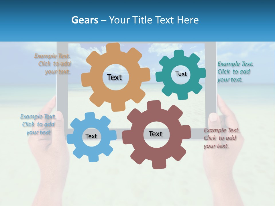 A Person Holding A Tablet With A Beach In The Background PowerPoint Template