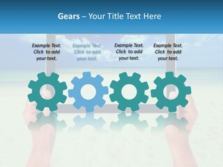 A Person Holding A Tablet With A Beach In The Background PowerPoint Template