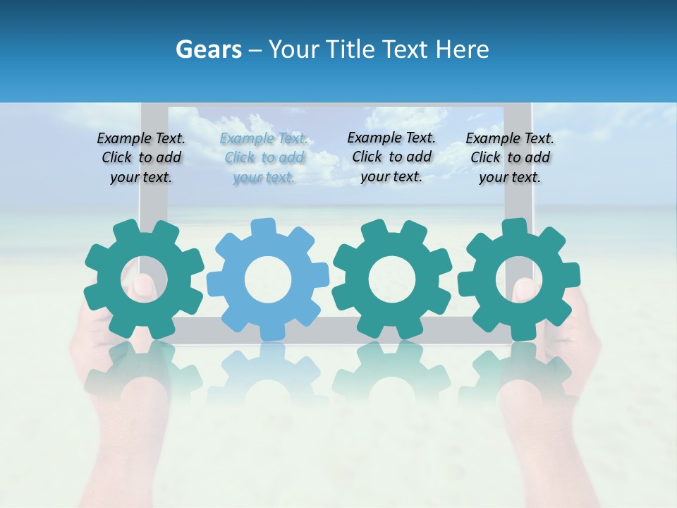 A Person Holding A Tablet With A Beach In The Background PowerPoint Template