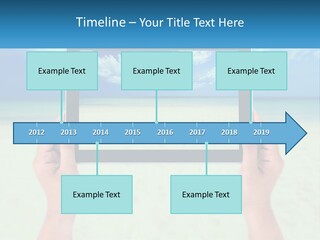 A Person Holding A Tablet With A Beach In The Background PowerPoint Template