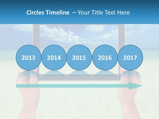 A Person Holding A Tablet With A Beach In The Background PowerPoint Template