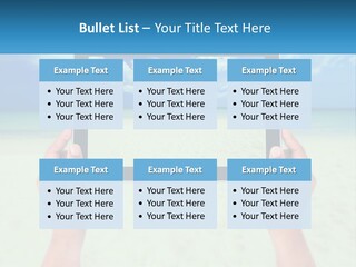 A Person Holding A Tablet With A Beach In The Background PowerPoint Template