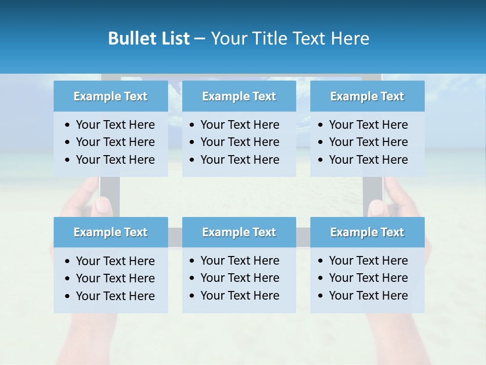 A Person Holding A Tablet With A Beach In The Background PowerPoint Template