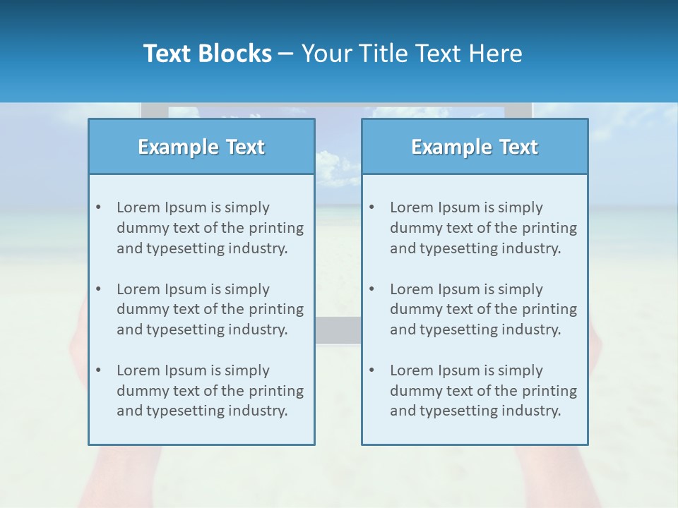 A Person Holding A Tablet With A Beach In The Background PowerPoint Template
