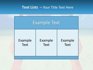 A Person Holding A Tablet With A Beach In The Background PowerPoint Template