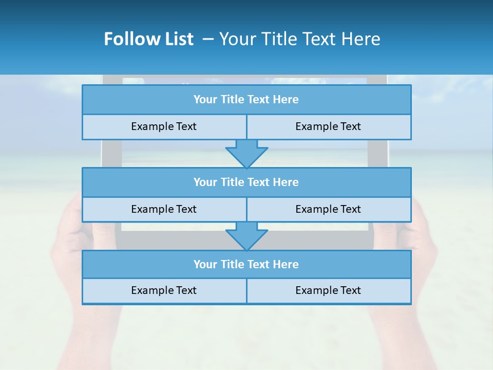 A Person Holding A Tablet With A Beach In The Background PowerPoint Template
