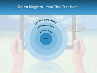 A Person Holding A Tablet With A Beach In The Background PowerPoint Template