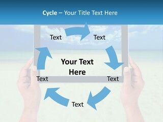 A Person Holding A Tablet With A Beach In The Background PowerPoint Template