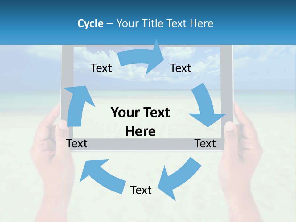 A Person Holding A Tablet With A Beach In The Background PowerPoint Template