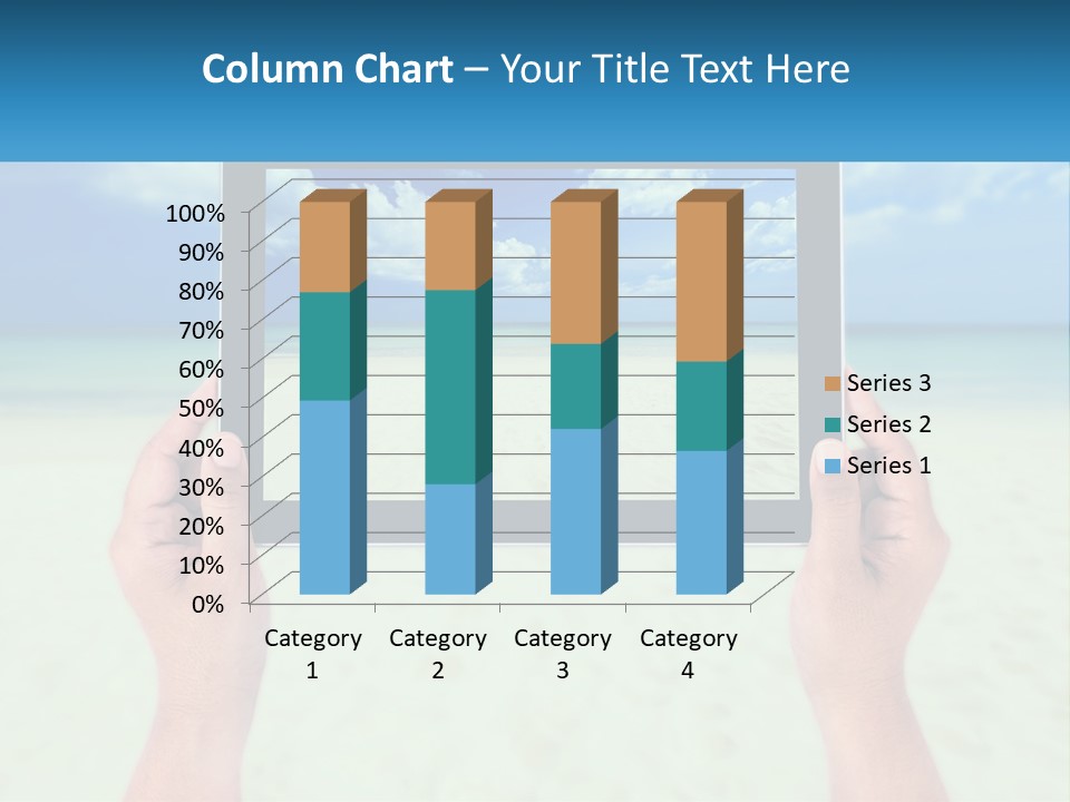 A Person Holding A Tablet With A Beach In The Background PowerPoint Template