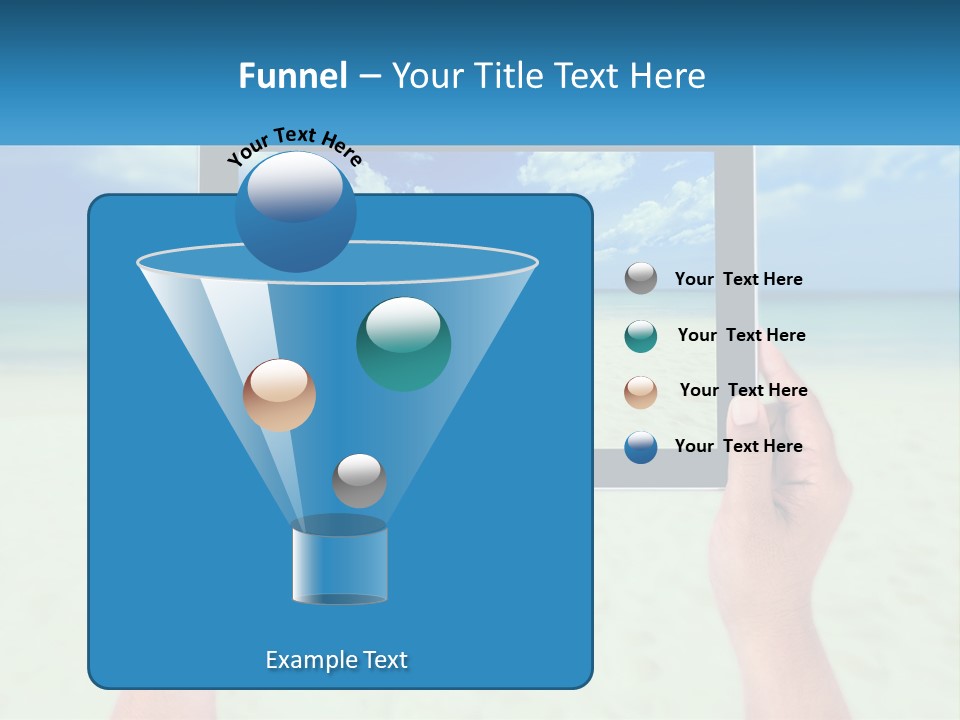 A Person Holding A Tablet With A Beach In The Background PowerPoint Template