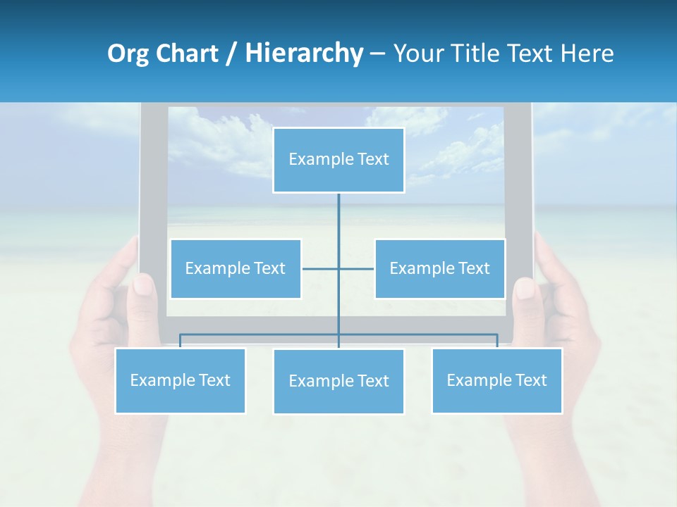 A Person Holding A Tablet With A Beach In The Background PowerPoint Template