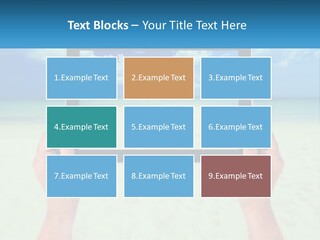 A Person Holding A Tablet With A Beach In The Background PowerPoint Template