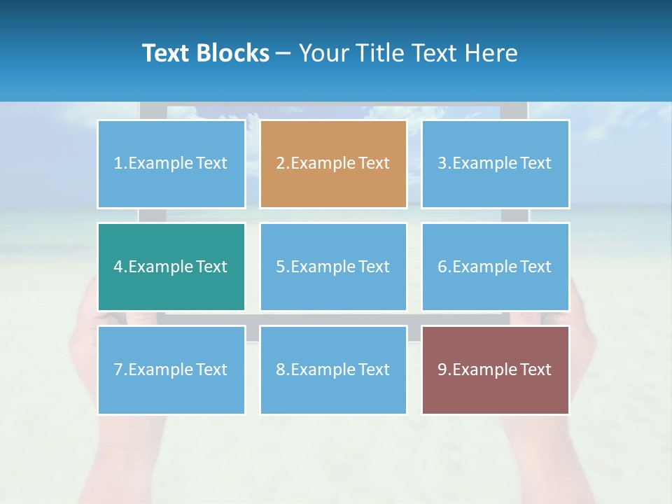 A Person Holding A Tablet With A Beach In The Background PowerPoint Template