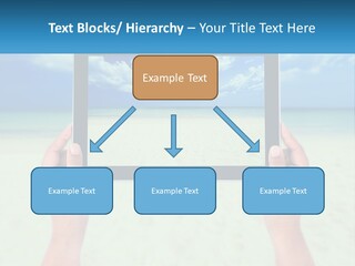 A Person Holding A Tablet With A Beach In The Background PowerPoint Template