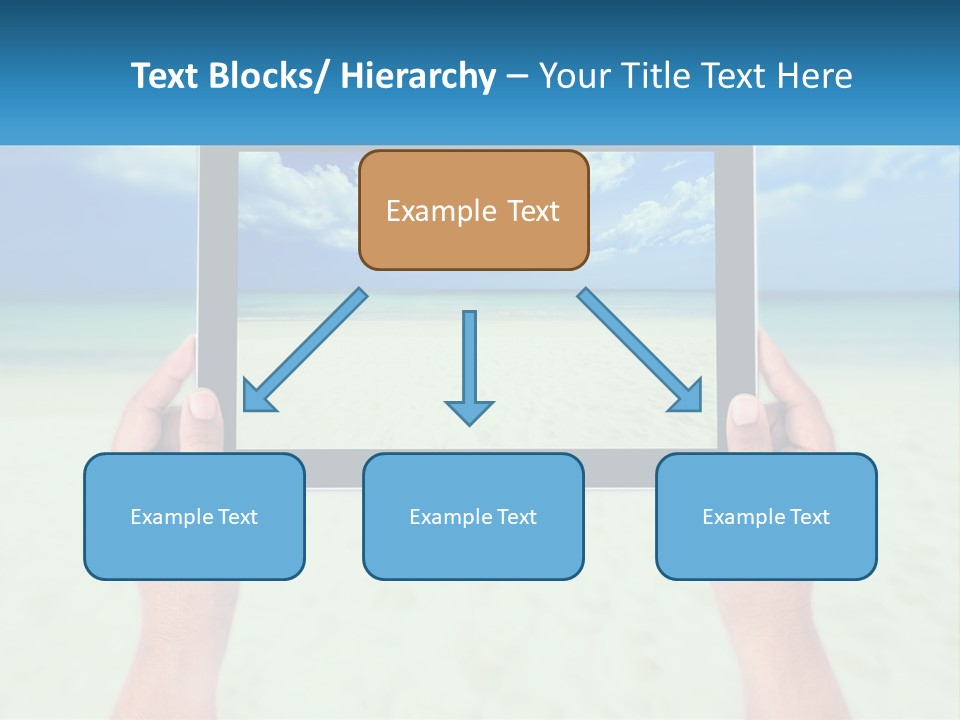 A Person Holding A Tablet With A Beach In The Background PowerPoint Template