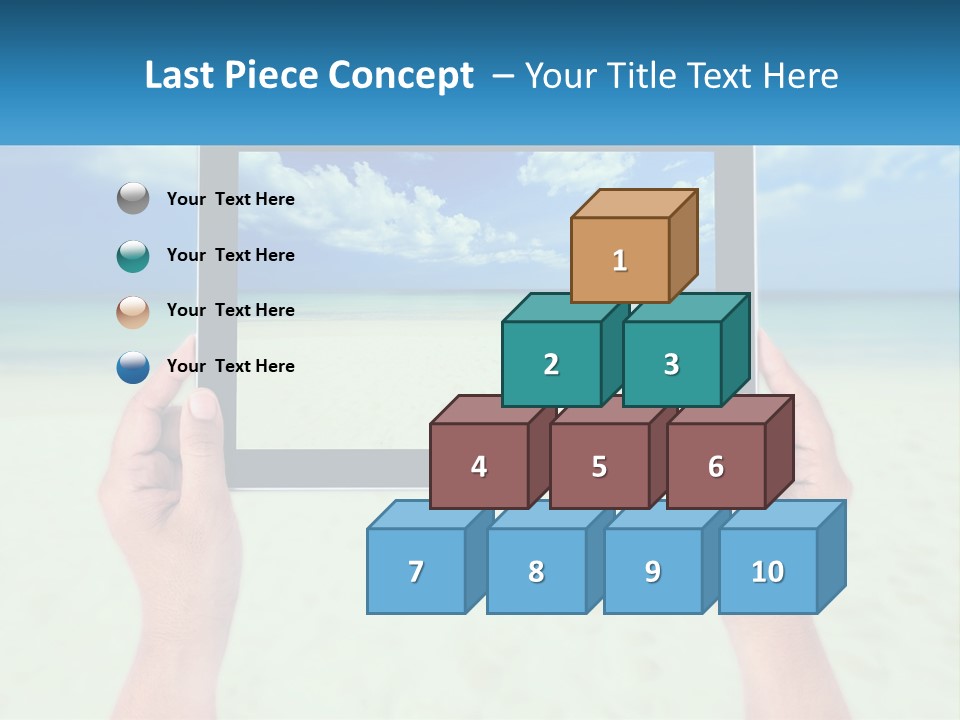 A Person Holding A Tablet With A Beach In The Background PowerPoint Template