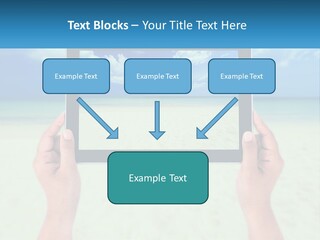 A Person Holding A Tablet With A Beach In The Background PowerPoint Template