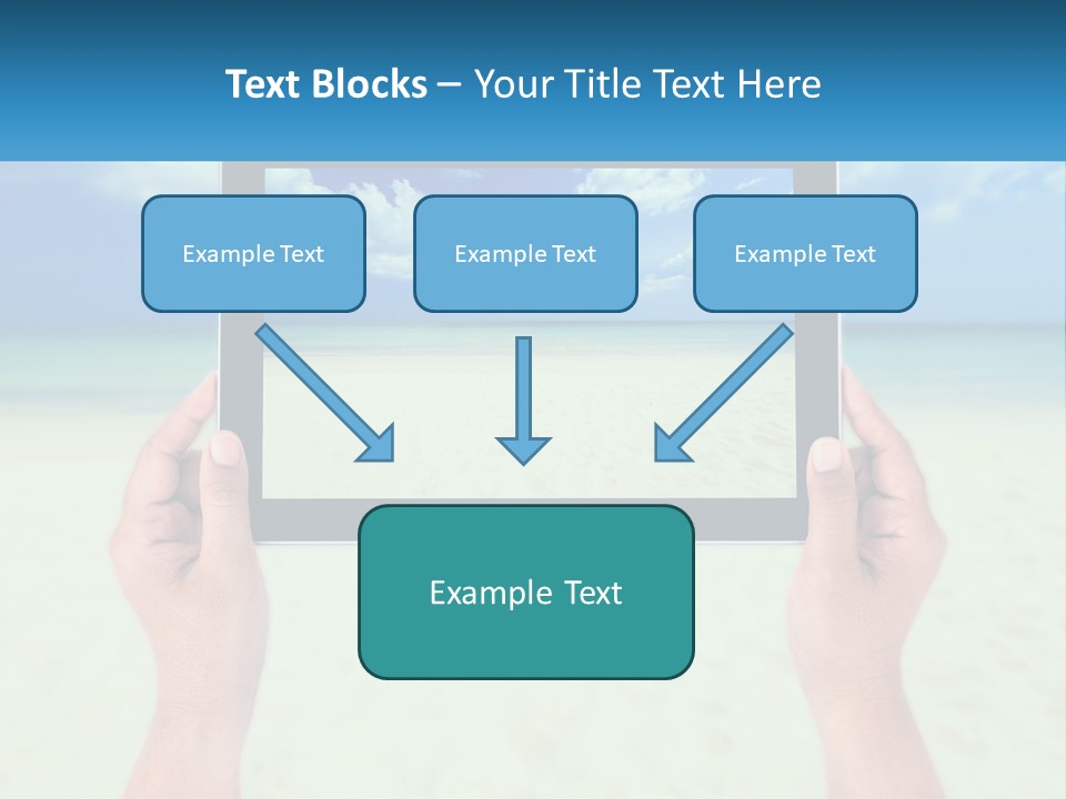A Person Holding A Tablet With A Beach In The Background PowerPoint Template