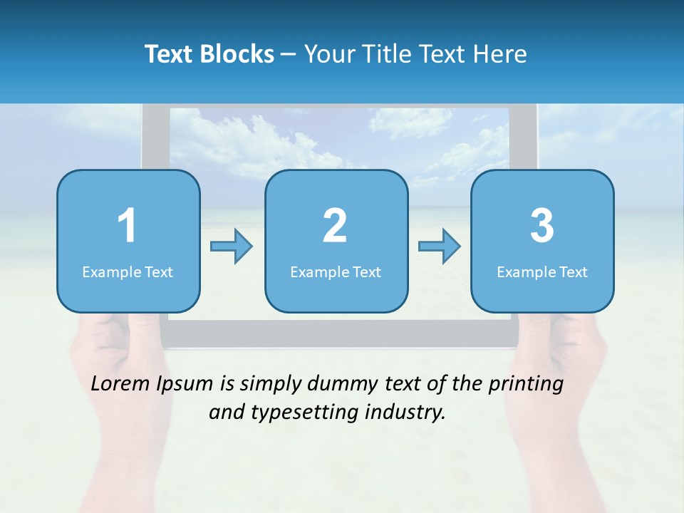 A Person Holding A Tablet With A Beach In The Background PowerPoint Template