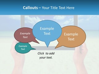 A Person Holding A Tablet With A Beach In The Background PowerPoint Template