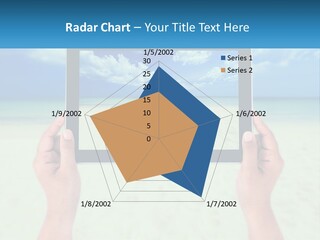 A Person Holding A Tablet With A Beach In The Background PowerPoint Template