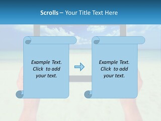 A Person Holding A Tablet With A Beach In The Background PowerPoint Template