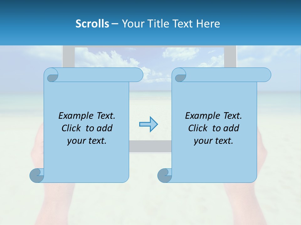 A Person Holding A Tablet With A Beach In The Background PowerPoint Template