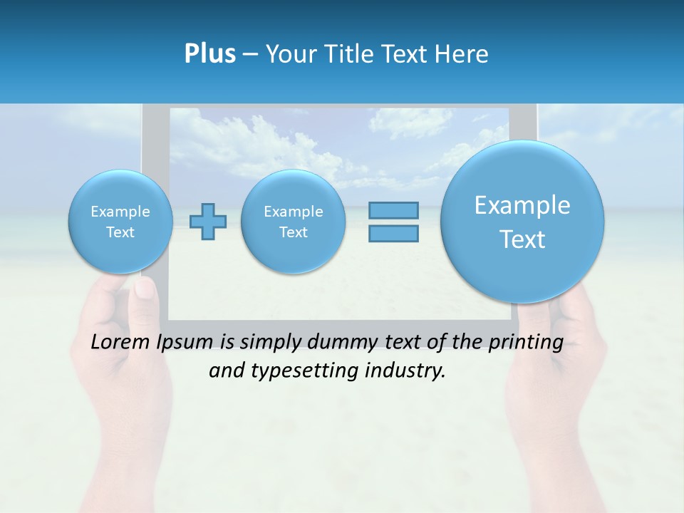 A Person Holding A Tablet With A Beach In The Background PowerPoint Template