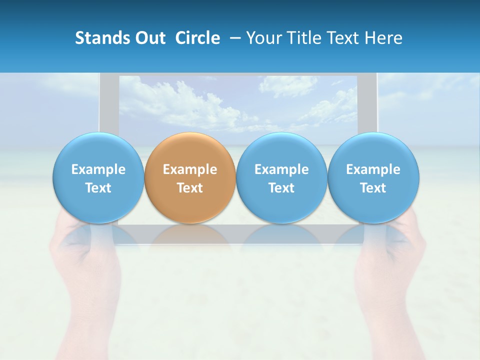 A Person Holding A Tablet With A Beach In The Background PowerPoint Template