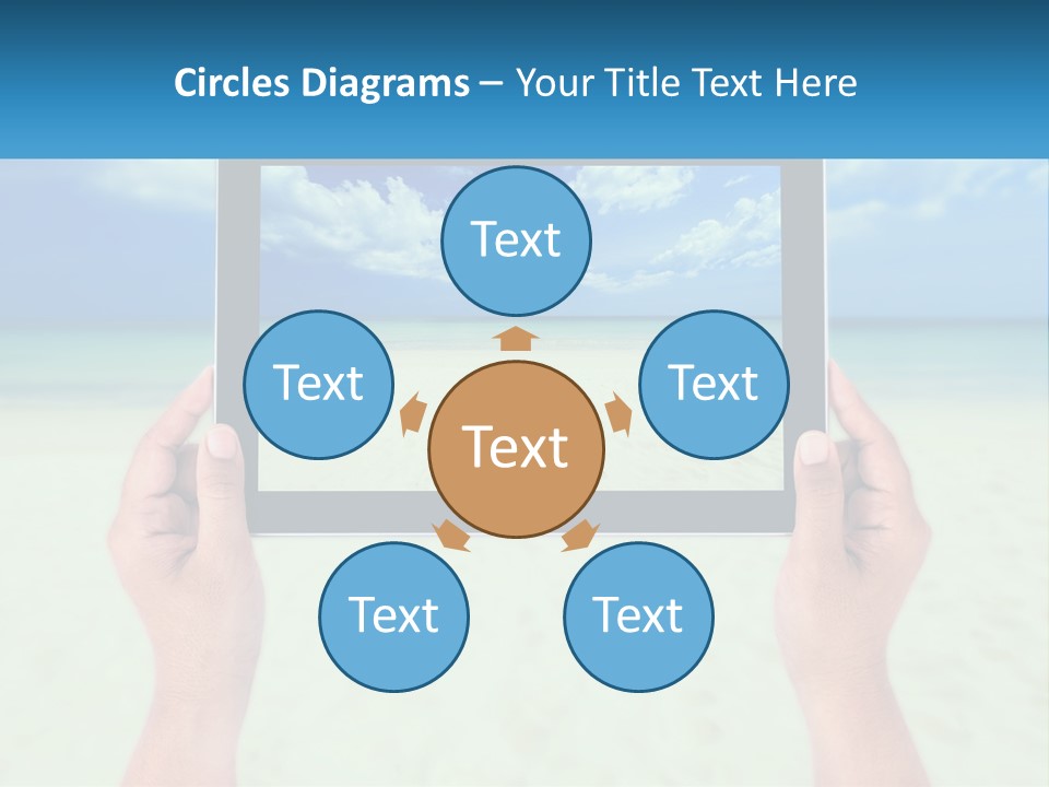 A Person Holding A Tablet With A Beach In The Background PowerPoint Template