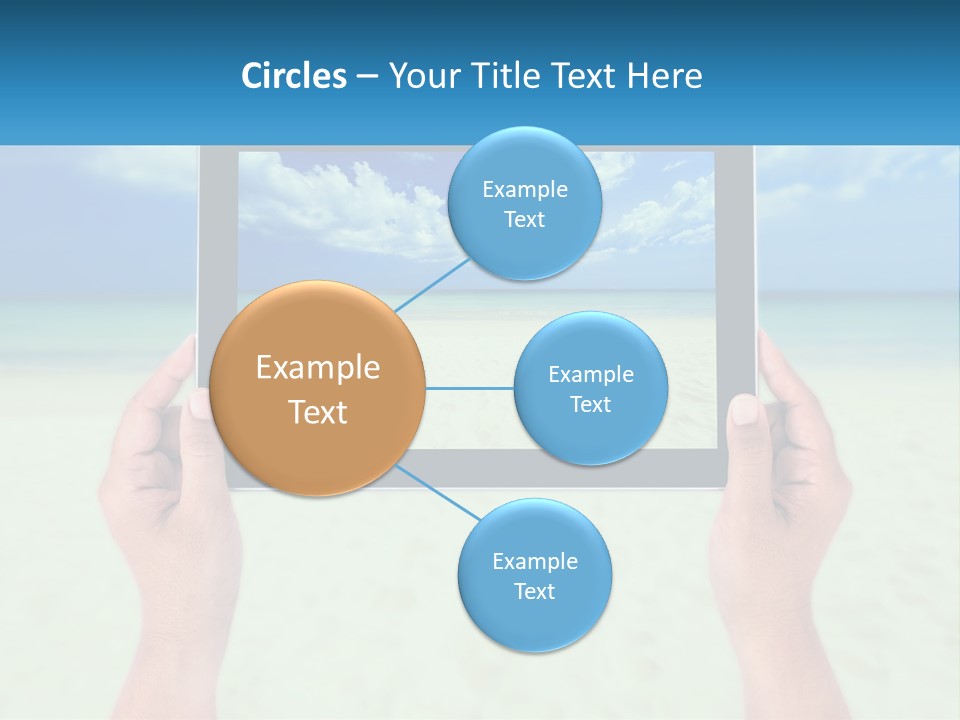 A Person Holding A Tablet With A Beach In The Background PowerPoint Template