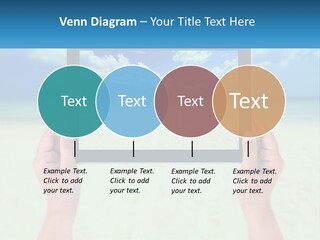 A Person Holding A Tablet With A Beach In The Background PowerPoint Template