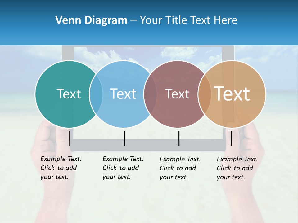 A Person Holding A Tablet With A Beach In The Background PowerPoint Template