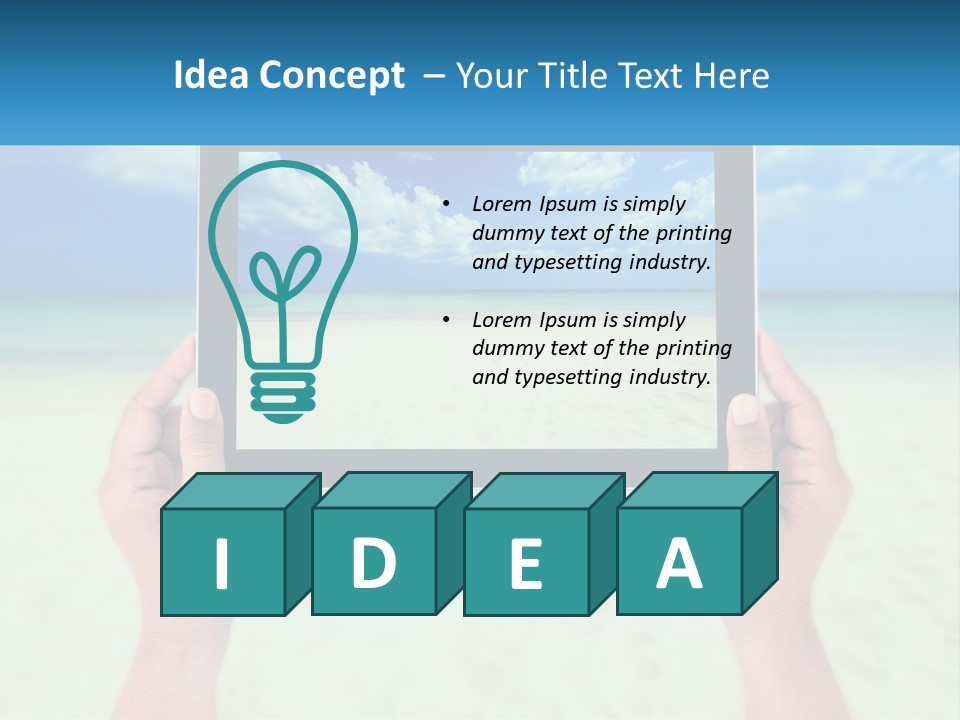 A Person Holding A Tablet With A Beach In The Background PowerPoint Template