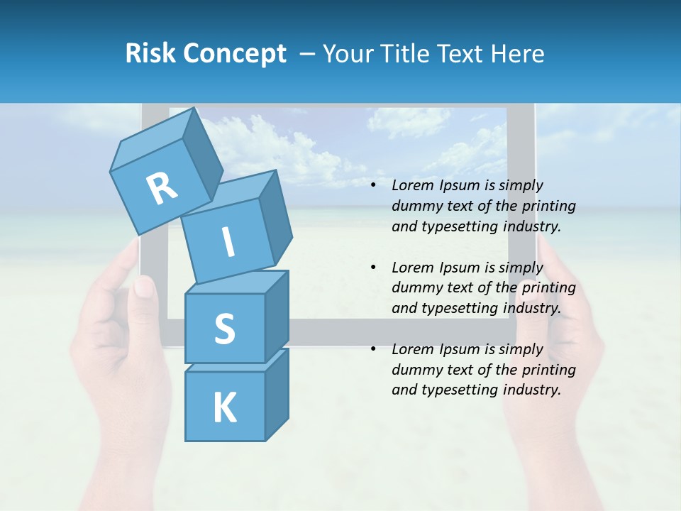 A Person Holding A Tablet With A Beach In The Background PowerPoint Template
