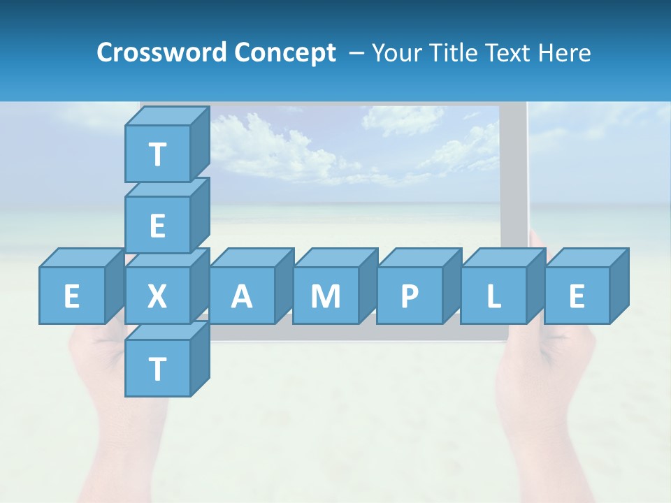 A Person Holding A Tablet With A Beach In The Background PowerPoint Template