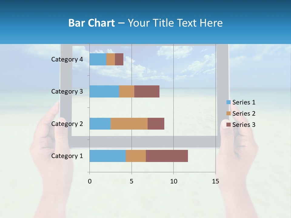 A Person Holding A Tablet With A Beach In The Background PowerPoint Template