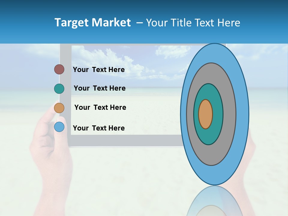 A Person Holding A Tablet With A Beach In The Background PowerPoint Template