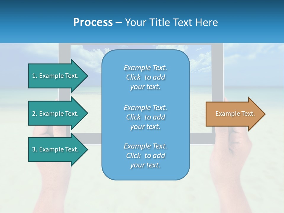 A Person Holding A Tablet With A Beach In The Background PowerPoint Template