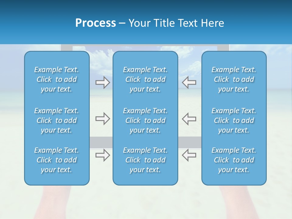 A Person Holding A Tablet With A Beach In The Background PowerPoint Template