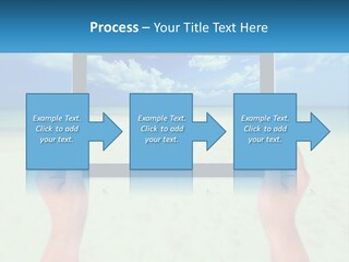 A Person Holding A Tablet With A Beach In The Background PowerPoint Template