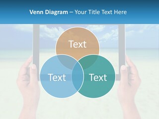 A Person Holding A Tablet With A Beach In The Background PowerPoint Template
